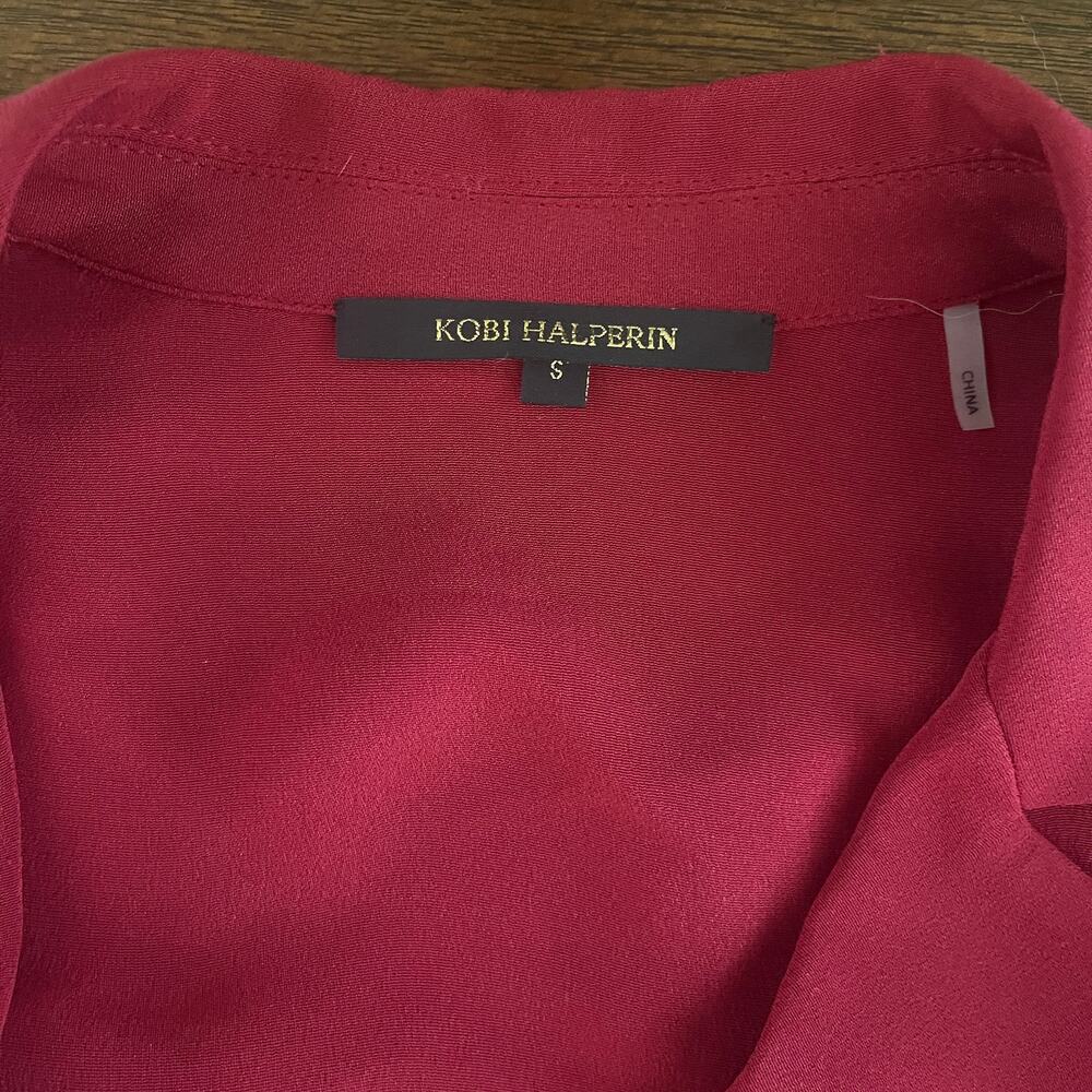 Kobi Halperin Embroidered Cuff 100% Silk Long Sleeve Blouse Burgundy Size Small - Picture 5 of 6